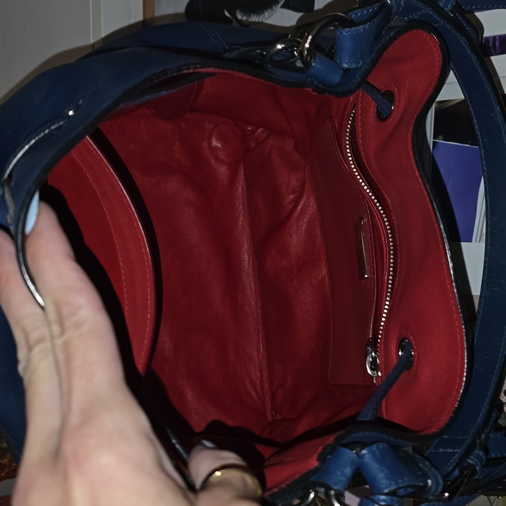 PRADA Authentic Blue Calf Leather Bucket Bag with Fringe Detail UPDATED 💙 - Picture 16 of 17